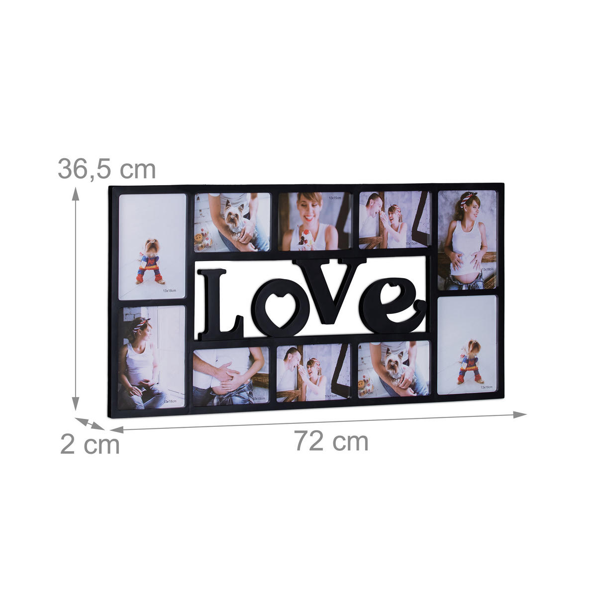 BILDERRAHMEN LOVE - Schwarz, Wellpappe/Kunststoff (36.5/2/72cm) - Relaxdays