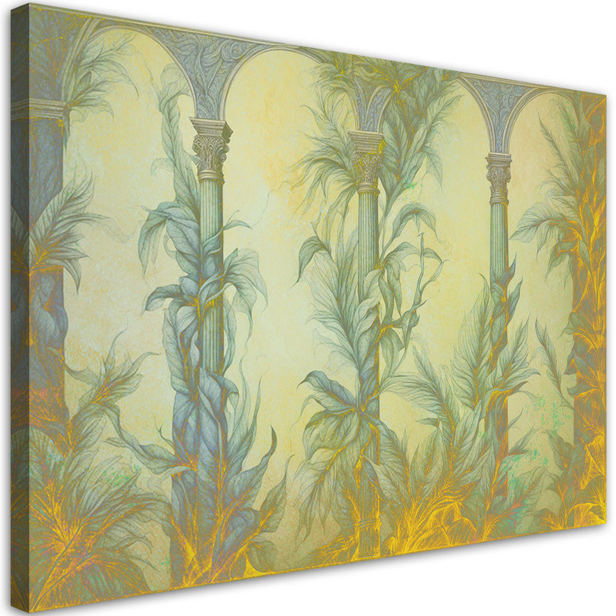 WANDBILD säulen und blätter im boho stil - Gelb, Textil (60/40cm) - Feeby