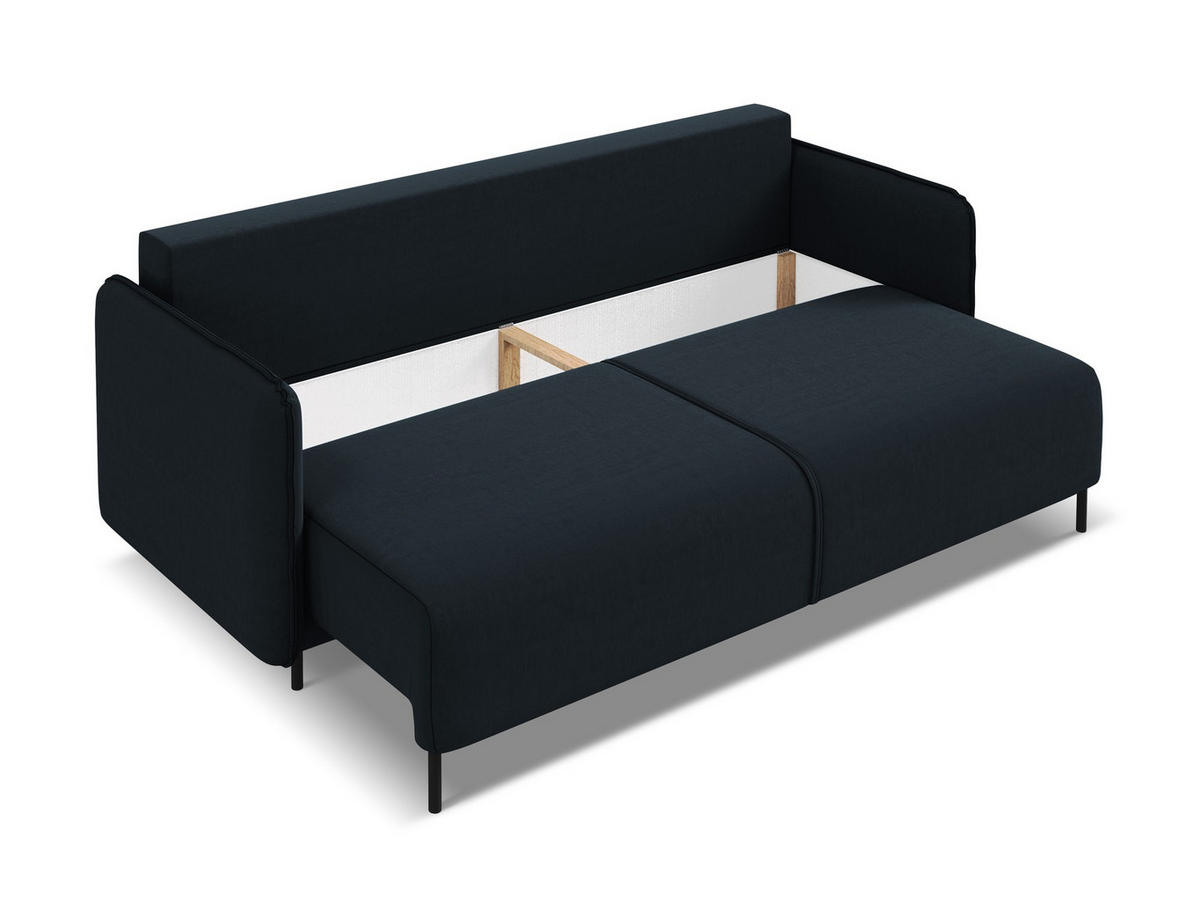 3-SITZER SOFA mit Schlaffunktion Samt Stoff Blau - Blau/Schwarz, Holz/Textil (226/90/92cm) - Makamii