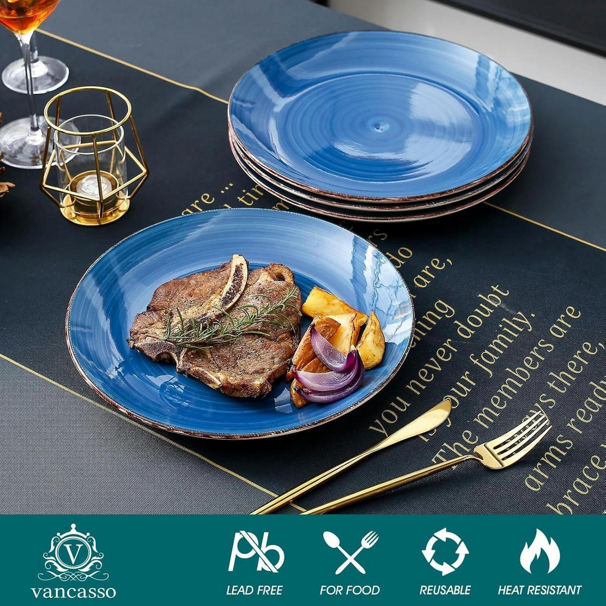 SPEISETELLER 4 teiliges Set Steingut Dunkelblau 27 cm - Blau, Keramik (27/27/2.8cm)