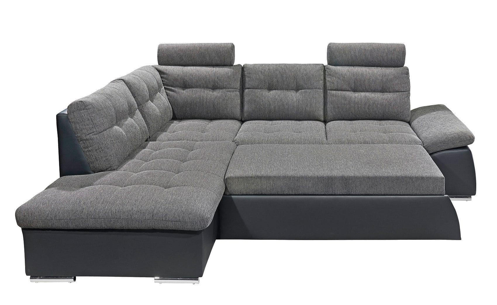 ECKSOFA mit Schlaffunktion, Armlehnfunktion und Kopfstützen - Chromfarben/Grau, Textil (260/219cm) - ed exciting design