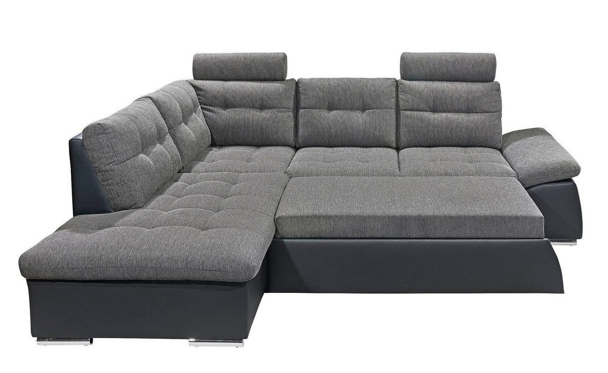 ECKSOFA mit Schlaffunktion, Armlehnfunktion und Kopfstützen - Chromfarben/Grau, Textil (260/219cm) - ed exciting design