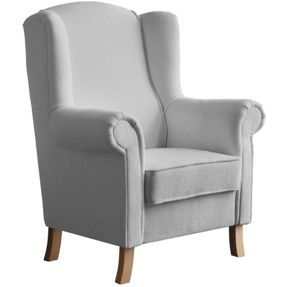 OHRENSESSEL Leonardo hellgrau boucle-stoff - Hellgrau, Holz/Textil (88/118/86cm) - Beautysofa