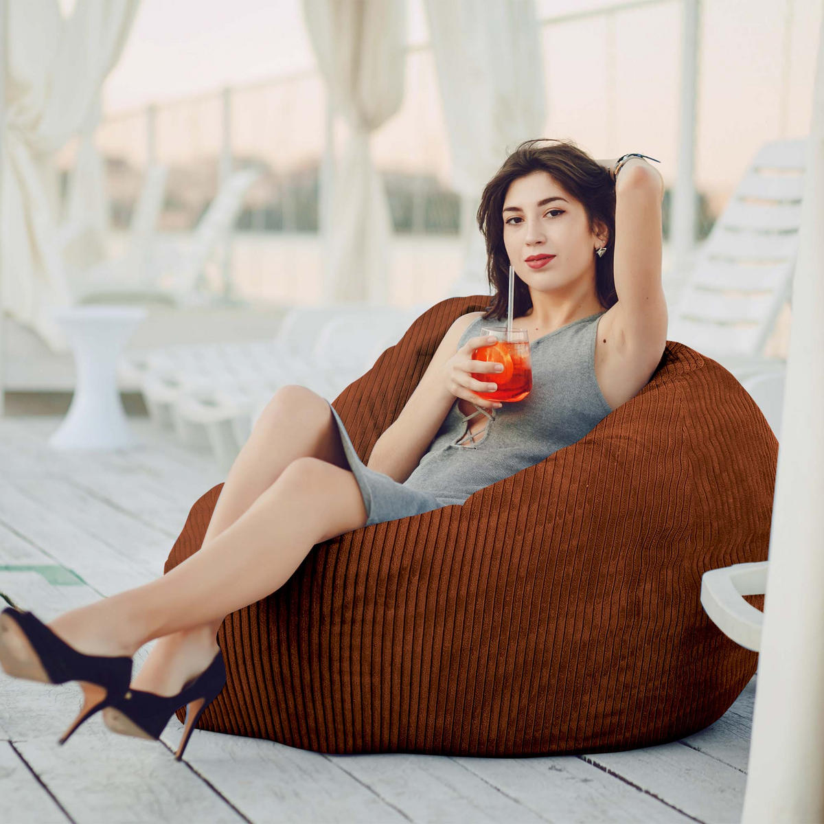 SITZSACK MIT FUßSTÜTZE Kordsamt 2-tlg Indian tan M - Rotbraun/Braun, Textil (80/120/80cm) - Dreamroots