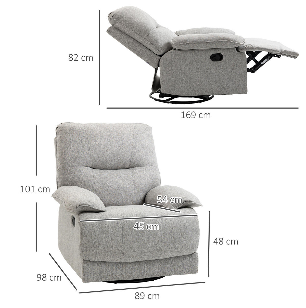 RELAXSESSEL 89/101/98 cm Hellgrau aus Polyester mit Liegefunktion - Hellgrau, Textil (98/101/89cm) - OKMYHOME