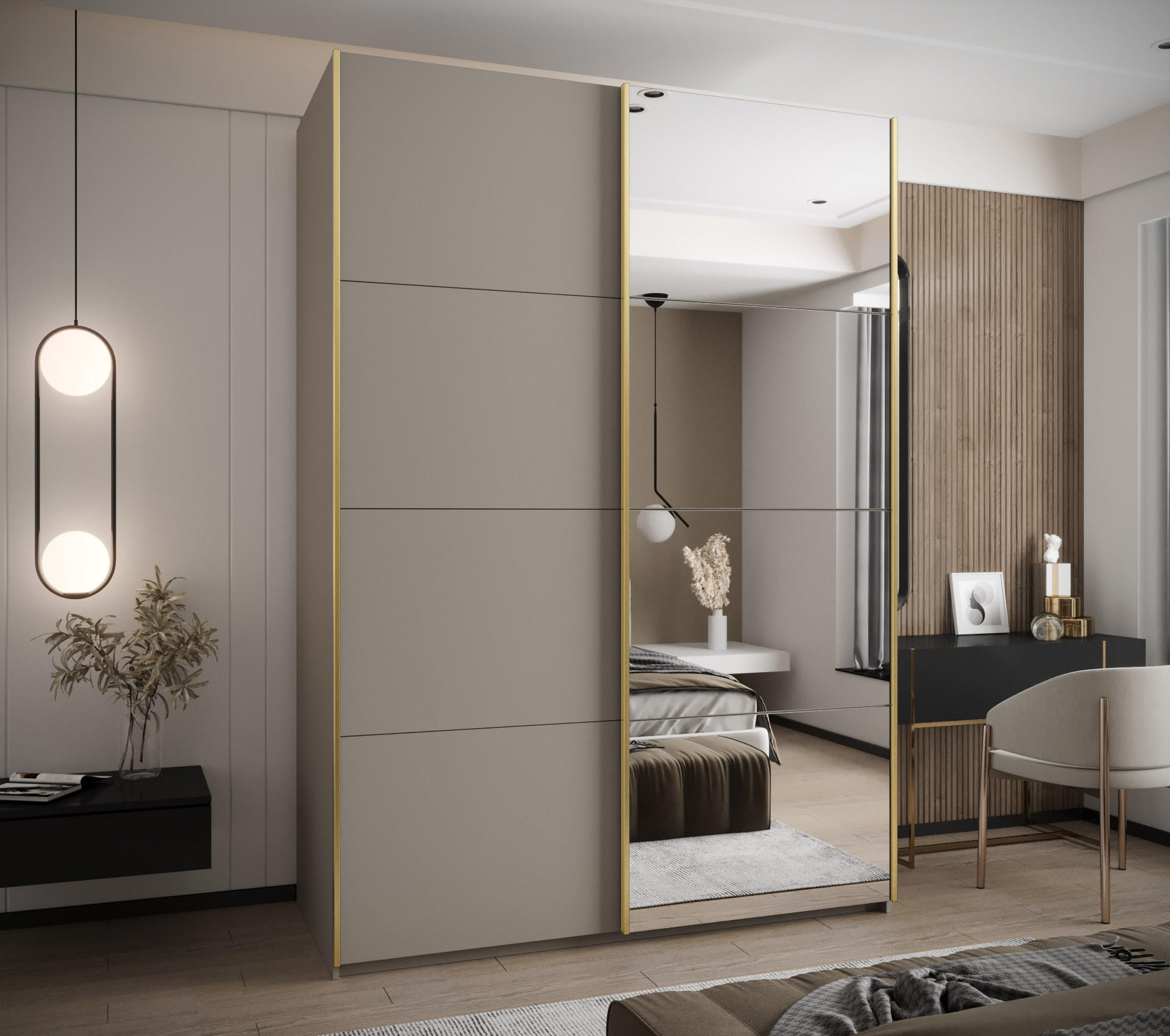 SCHWEBETÜRENSCHRANK 245,5/170/64 2-türig - Kaschmir/Goldfarben, Holz/Metall (170/245/64cm) - Abiks Möbel