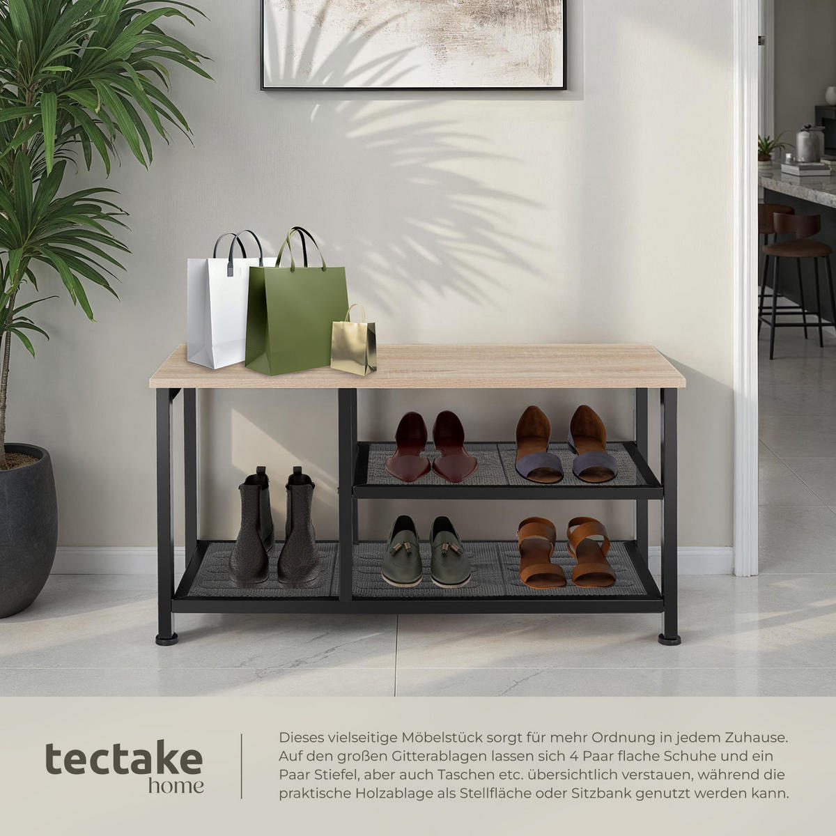 SCHUHREGAL Taunton,80 x 30 x 45,5 cm,Industrial Holz hell, Eiche Sonoma - Naturfarben, Holz (30/45.5/80cm) - tectake