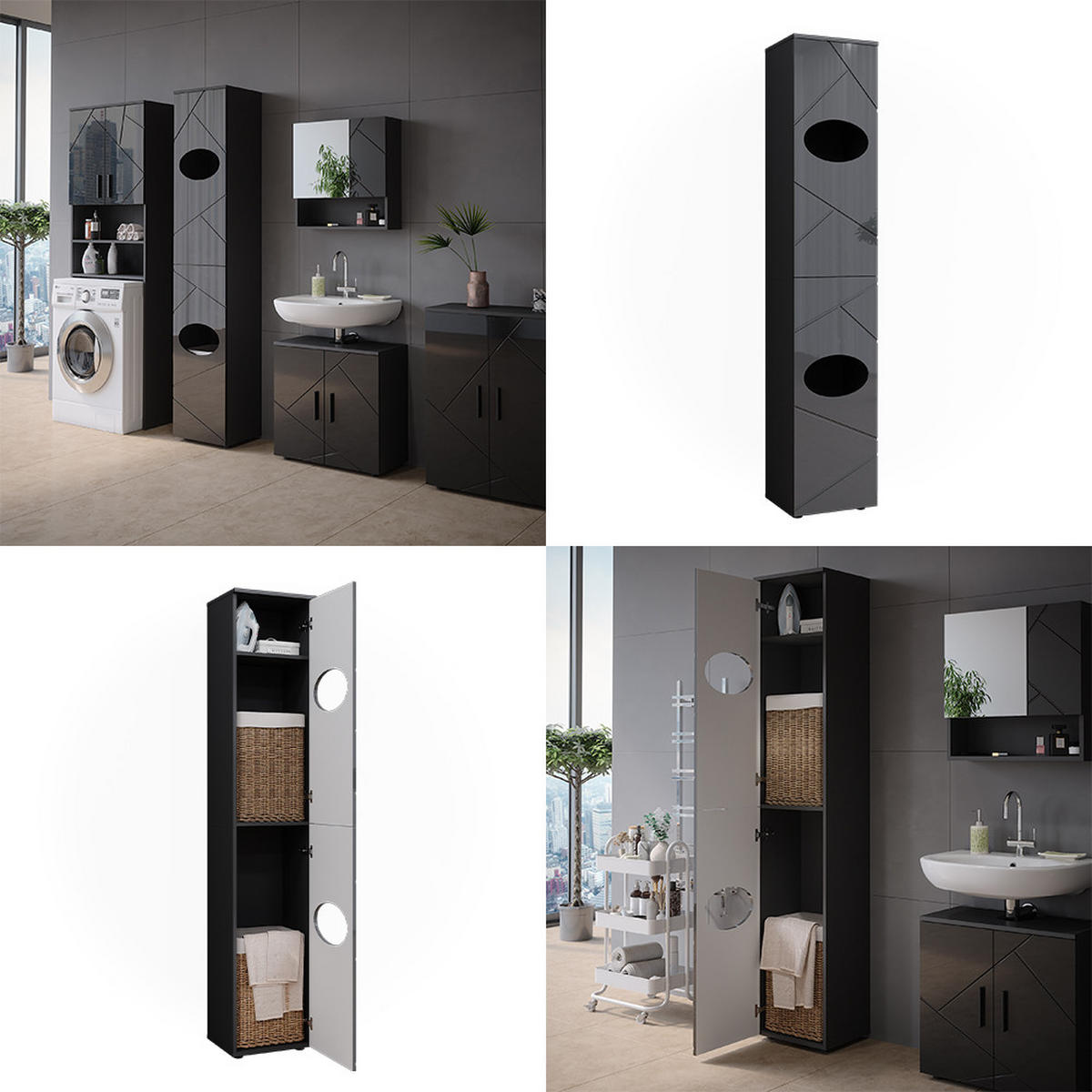 WÄSCHESCHRANK Irma Anthrazit 37.2 x 192 cm - Anthrazit, Holzwerkstoff (37.2/192/32cm) - Vicco