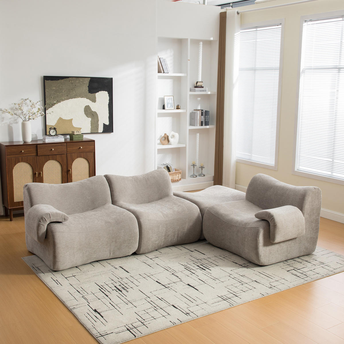 ECKSOFA 284.5/181/72.5 cm Grau Chenille mit 1 Fußhocker - Grau, Textil (284.5/181cm) - Oxeza