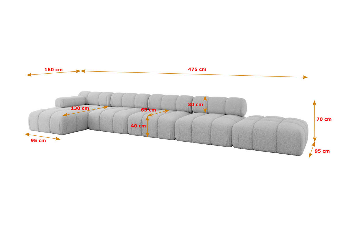 ECKSOFA modulares Sofa Lizur-L3 - 475x160x70 cm Hellgrau Bouclé - Hellgrau, Holzwerkstoff/Textil (475/160cm) - ALTDECOR