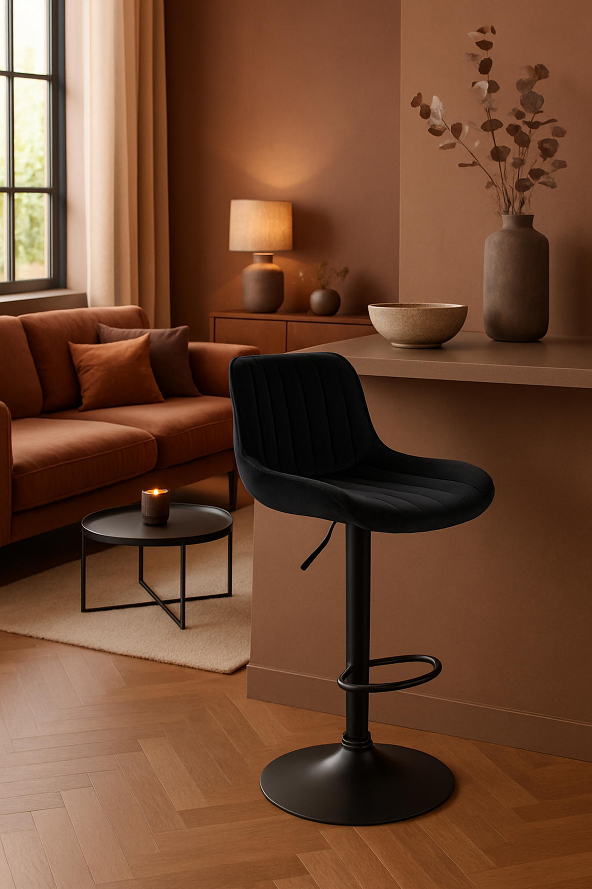 BARHOCKER Lento Gestell schwarz Samt Schwarz - Schwarz, Textil/Metall (50/108/50cm) - TPFLiving