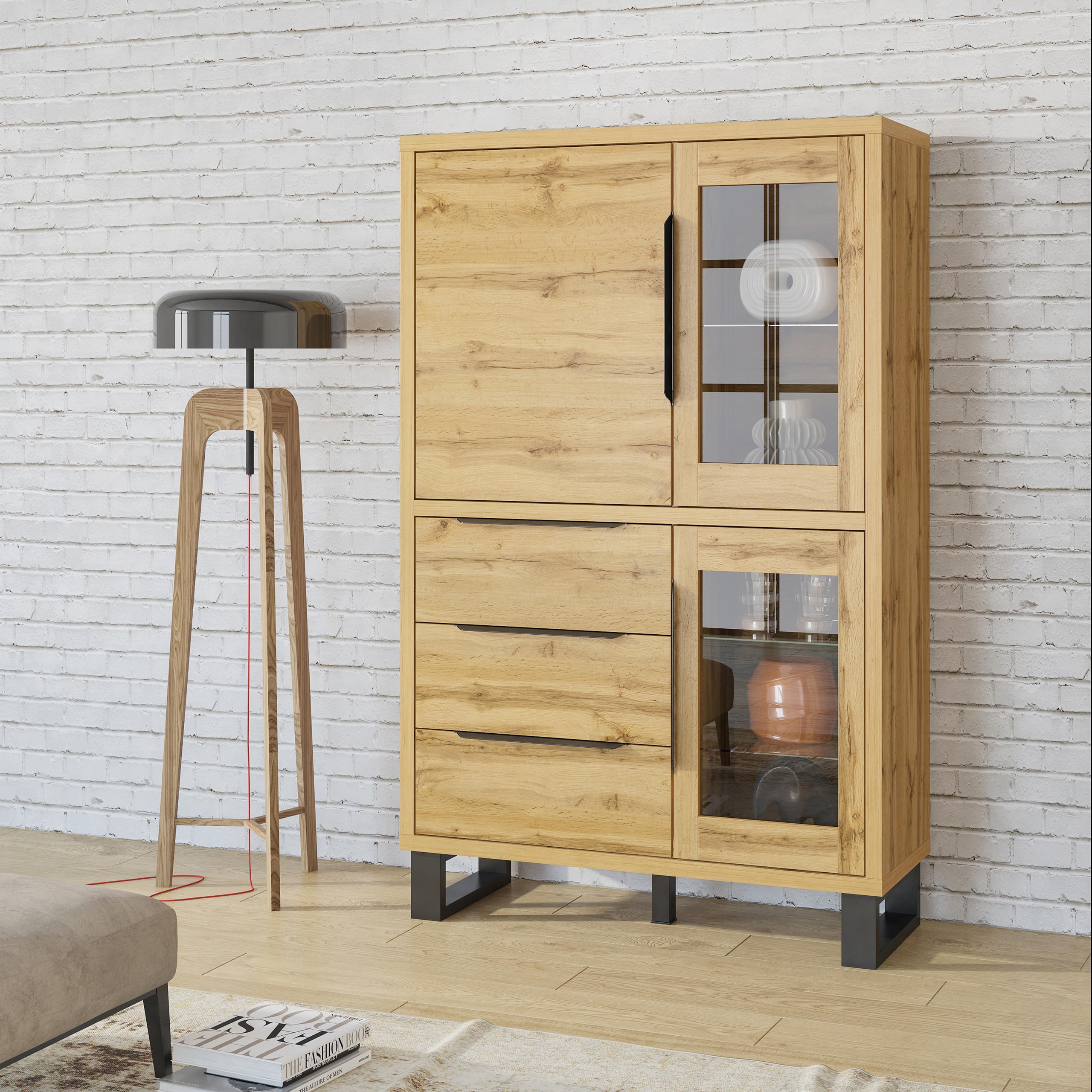 VITRINE in Eiche Wotan, Eiche - Eiche Wotan, Holzwerkstoff (120/190/45cm) - MASSENO