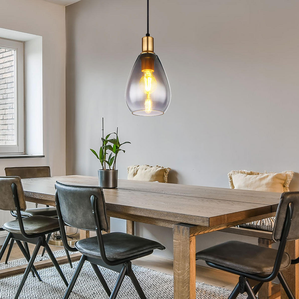 LED HÄNGELEUCHTE Fanni Metall Schwarz - Schwarz, Glas (15/15/120cm) - Globo Lighting