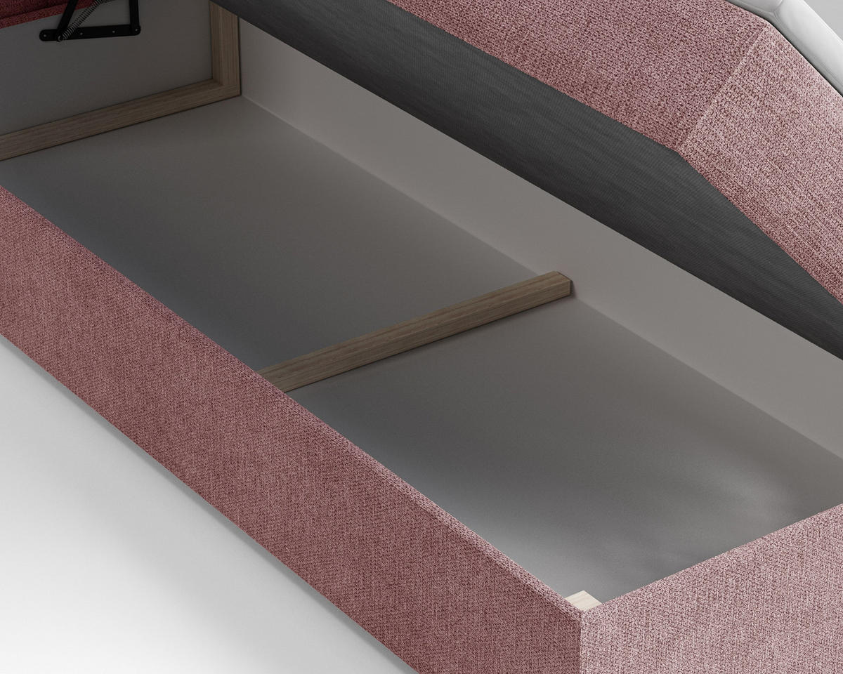 BOXBETT - Bett 05 OSLO - Aragon - 140x200 cm - mit Bettkasten und Komfort-Topper - Rosa, Holz (140/200cm) - ROYAL24_MARKT
