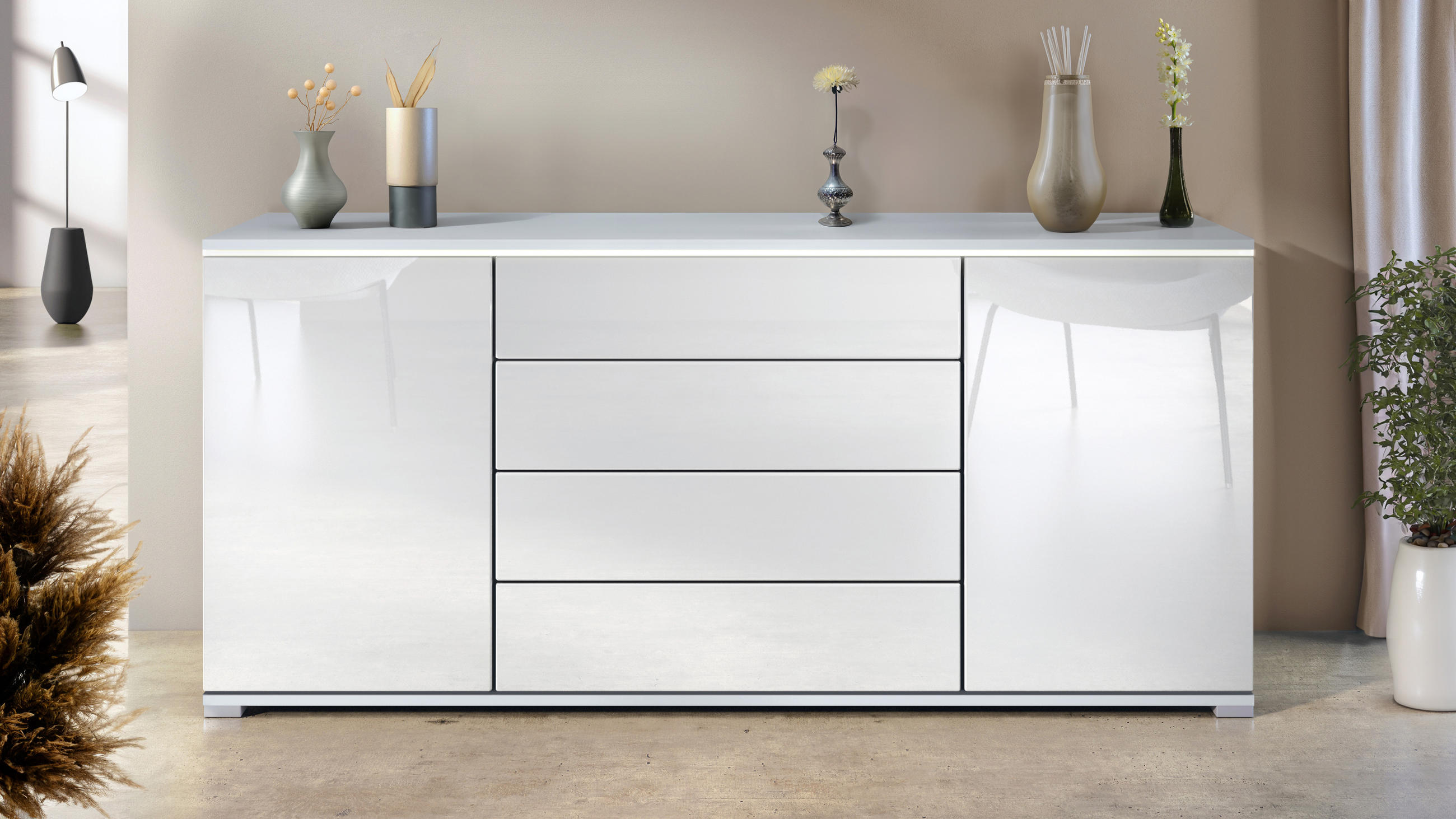 SIDEBOARD Faro Weiß Hochglanz - Weiß Hochglanz, Holzwerkstoff (166.5/75.5/35cm) - Vladon