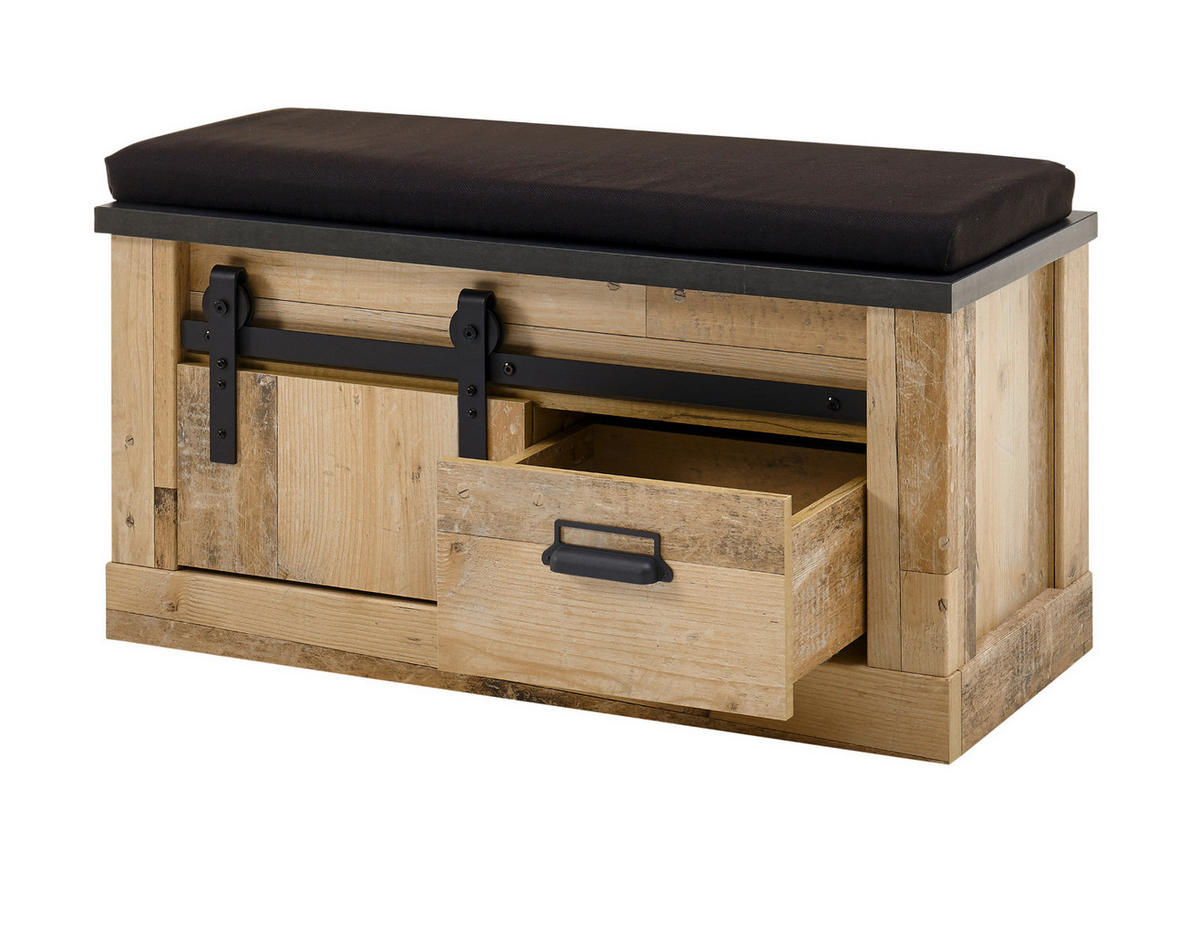 GARDEROBE Set 4-tlg. Used Wood Vintage 164 x 200 cm, mit Schiebetür und Soft-Close - Anthrazit/Schwarz, Holzwerkstoff/Metall (164/201/43cm) - Furn.Design
