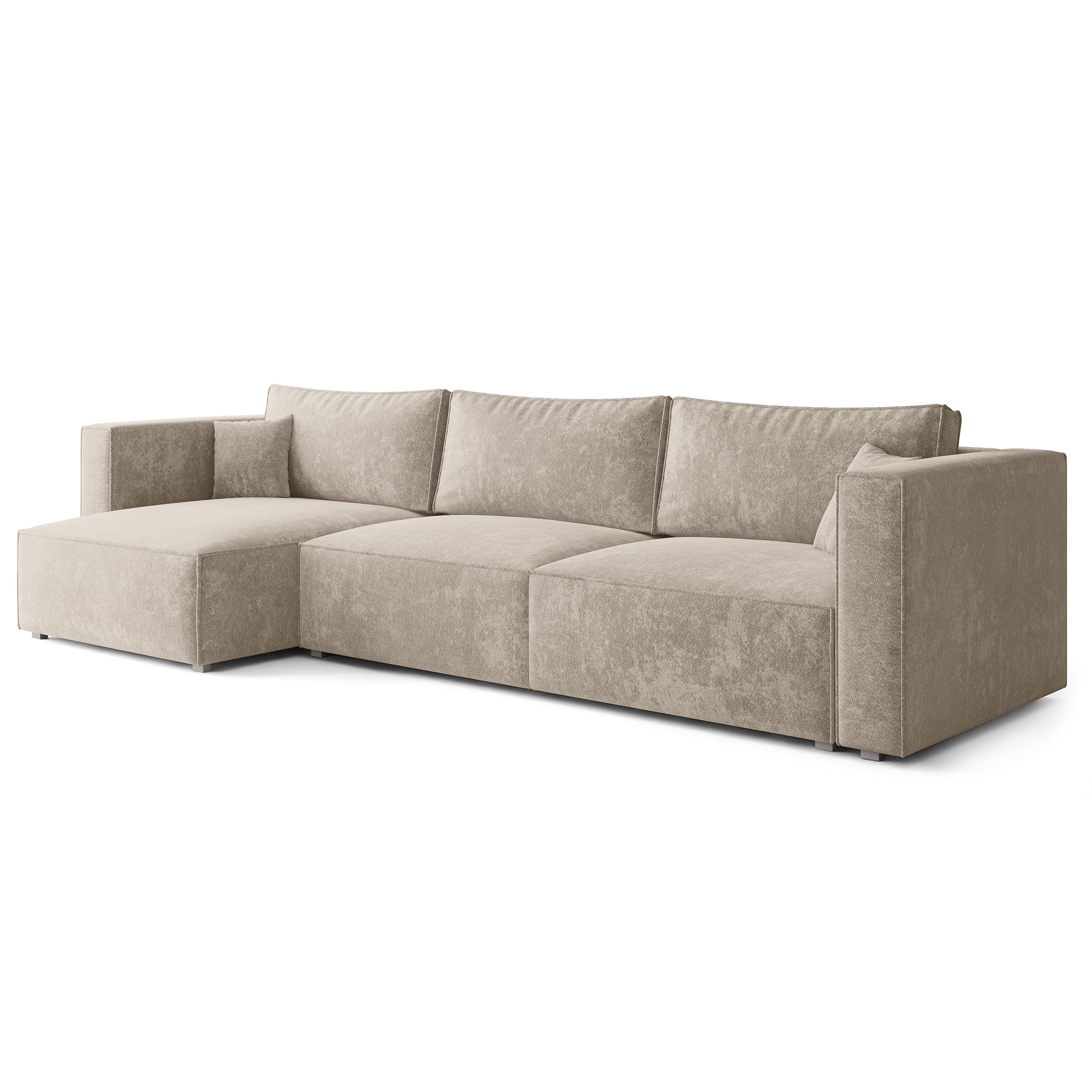 ECKSOFA TOLMO LM Creme Chenille mit Schlaffunktion - Creme, Holzwerkstoff/Textil (347/148cm) - MASSENO