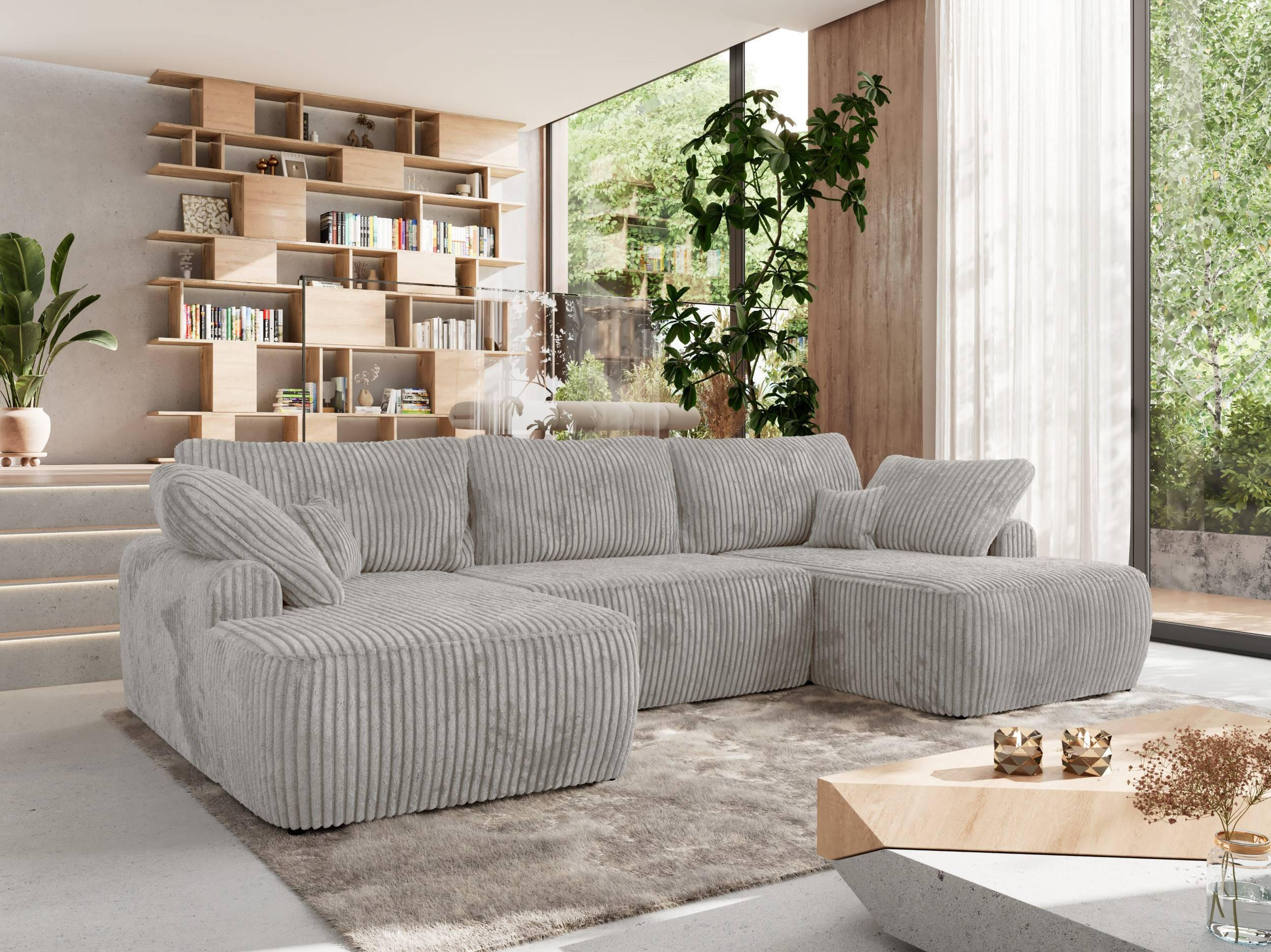 WOHNLANDSCHAFT CUBO U Grau Cord - Schwarz/Grau, Kunststoff/Textil (370/100/187cm) - MKS
