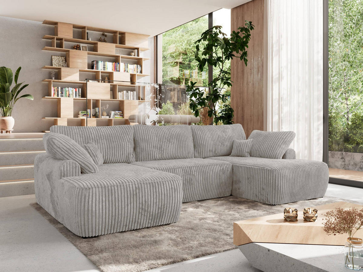 WOHNLANDSCHAFT CUBO U Grau Cord - Schwarz/Grau, Kunststoff/Textil (370/100/187cm) - MKS