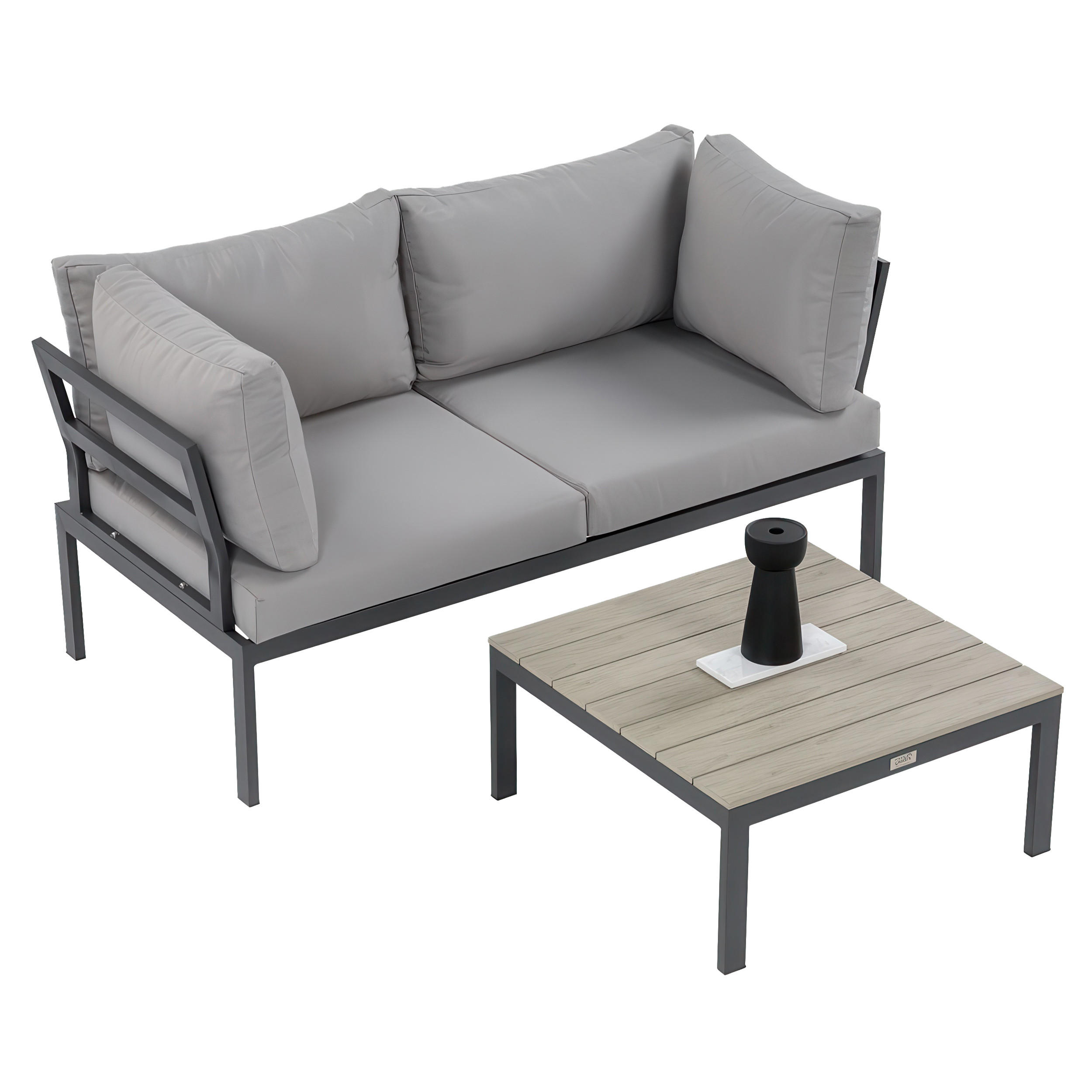 GARTENSET Santorini modulares Ecksofa mit Couchtisch, verzinkter Stahl, für 2 Personen - Hellgrau, Metall - Beautysofa