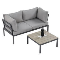 ZAHRADNÍ SESTAVA Santorini, modulární rohová pohovka s konferenčním stolkem, pozinkovaná ocel, pro 2 osoby - světle šedá, kov - Beautysofa