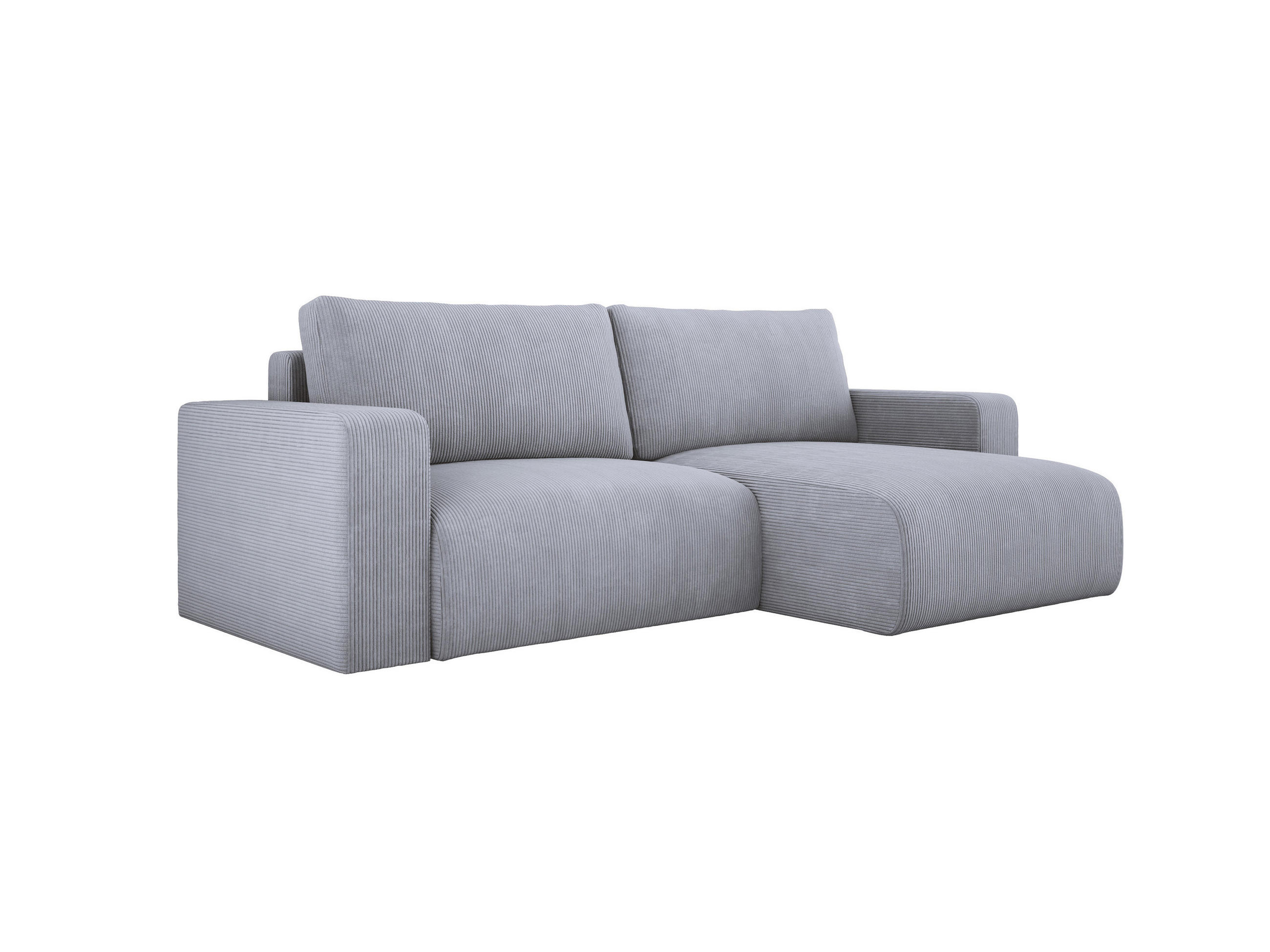 ECKSOFA Carl L-förmig Schlaffunktion und Bettkasten weicher Cordstoff flexibel stellbar lose Rückenkissen freistehend RECHTS 247x143x83cm Silver - Silberfarben, Holz/Textil (247/143cm) - DomoHome