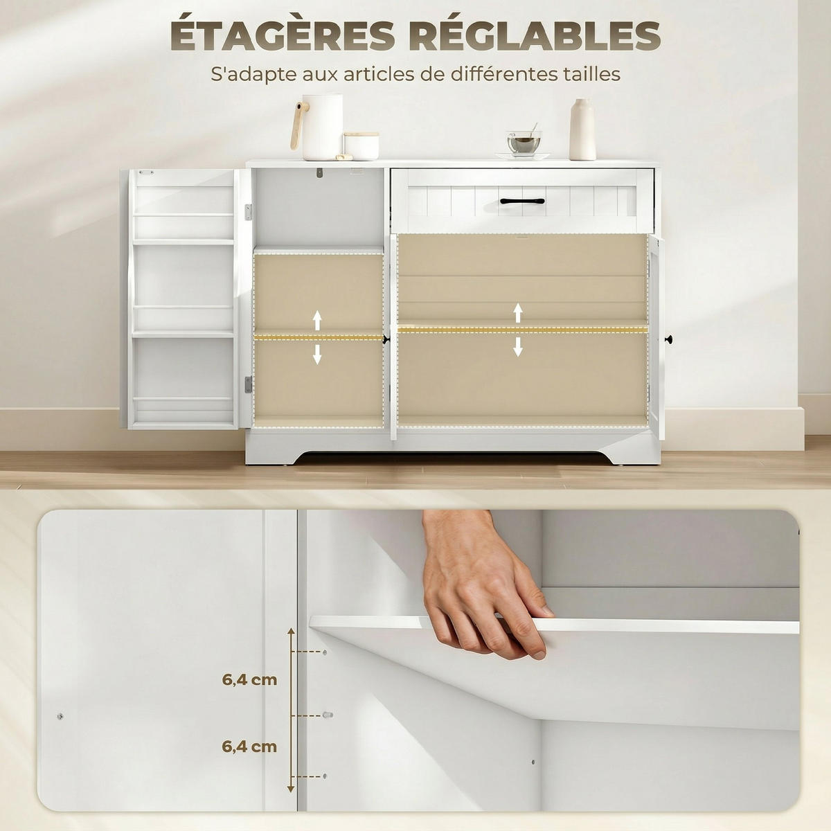 SIDEBOARD Weiß, 3 Türen, 1 Schublade, 110/40/80 cm - Weiß, Holz (110/80/40cm) - PANGIVO