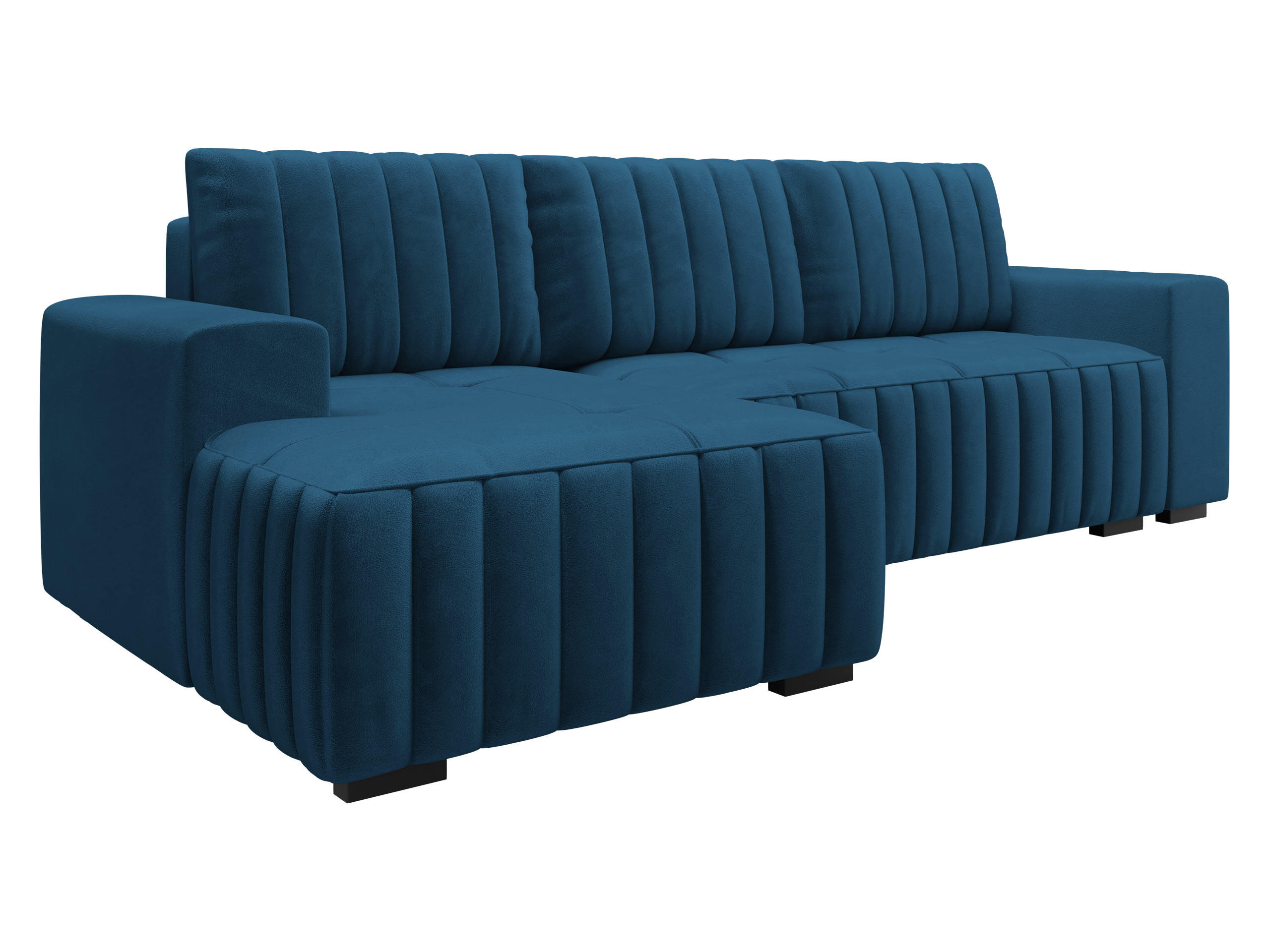 ECKSOFA Hugo, Seite: Links - Blau/Dunkelbraun, Holz/Textil (240/140cm)