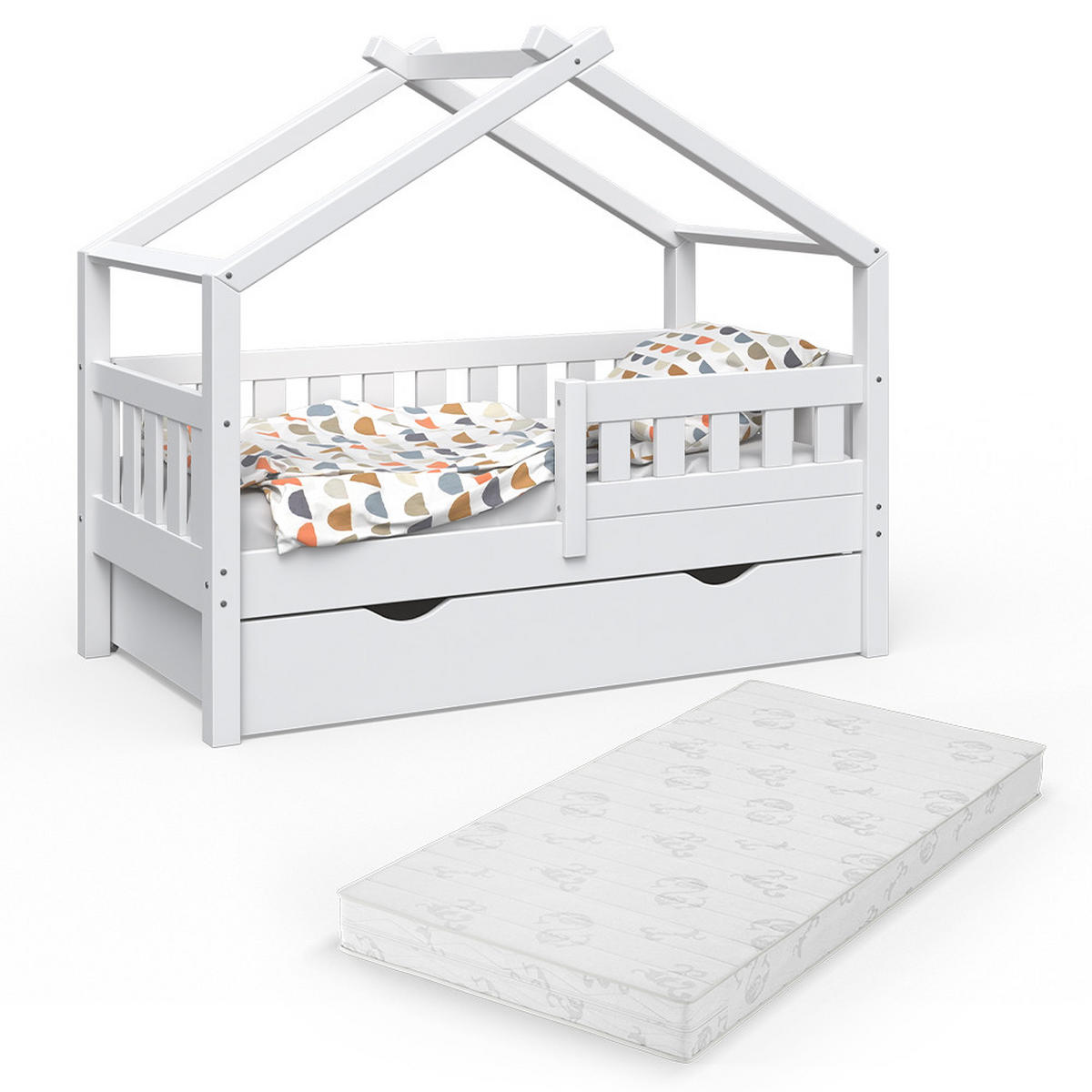 HAUSBETT Design Weiß 70x140 cm mit Schublade und Matratze - Weiß, Holz (70/140cm) - VitaliSpa