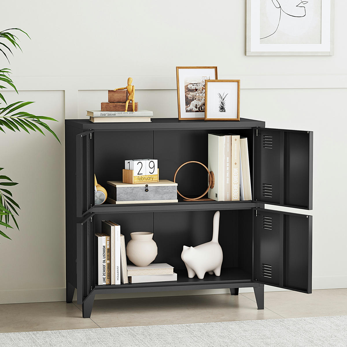 BÜROSCHRANK Hamina - Schwarz, Metall (80/82/40cm) - [en.casa]
