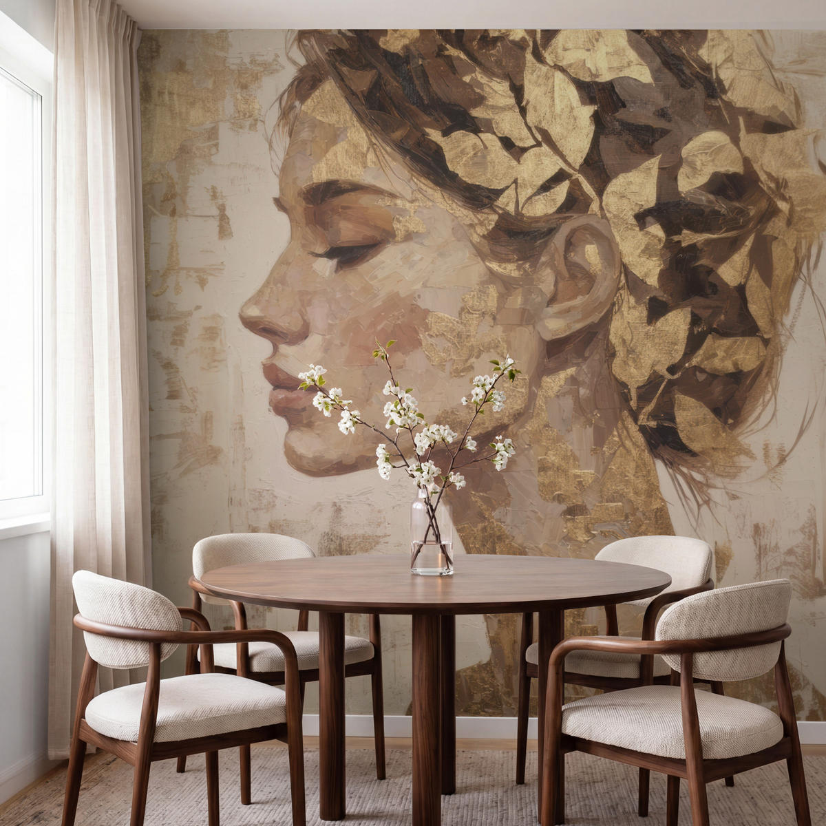 TAPETE - Frau - Gold - Abstrakt - Textur - 200x200 cm - Goldfarben, Papier (200/200cm) - OnlyWow