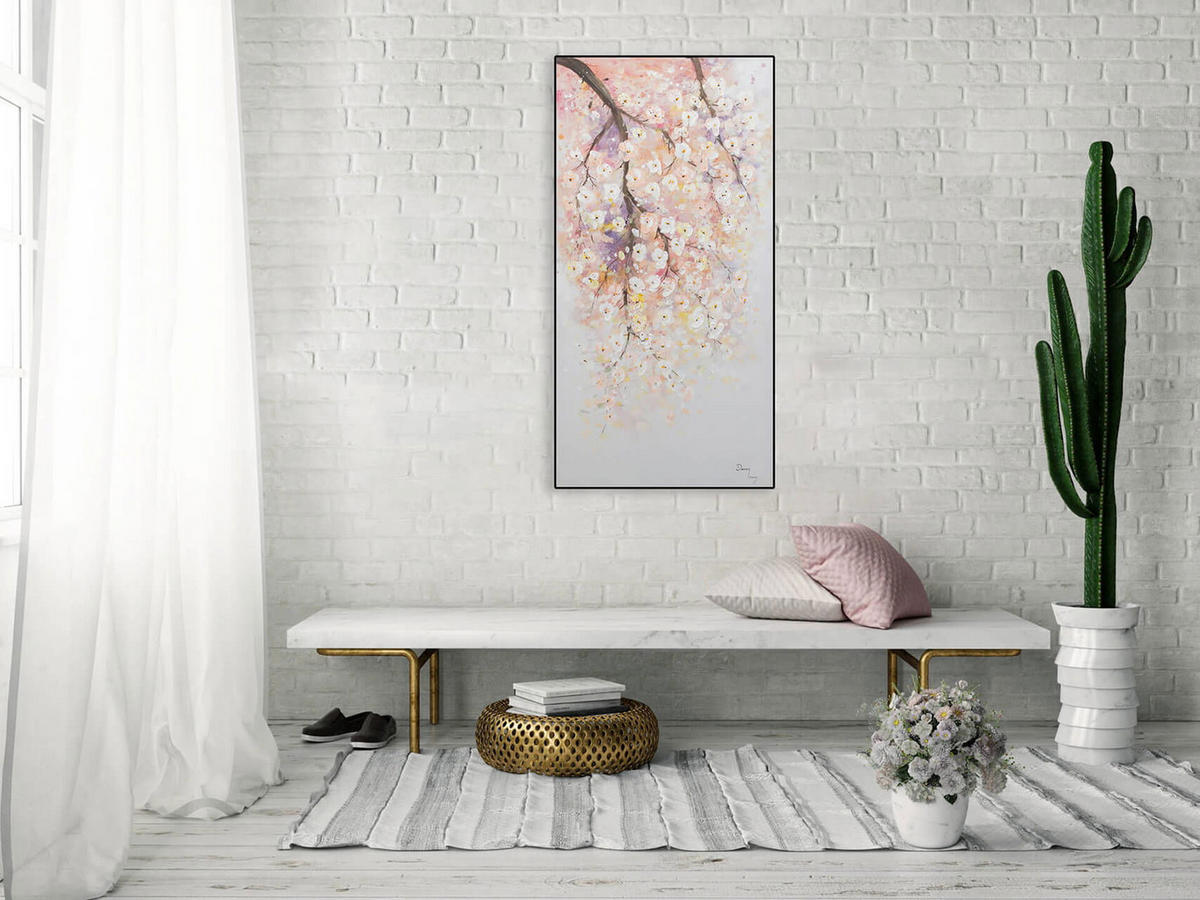 ACRYLBILD HANDGEMALT 60/120 cm - Pink/Weiß, Holz/Textil (60/120cm) - KUNSTLOFT