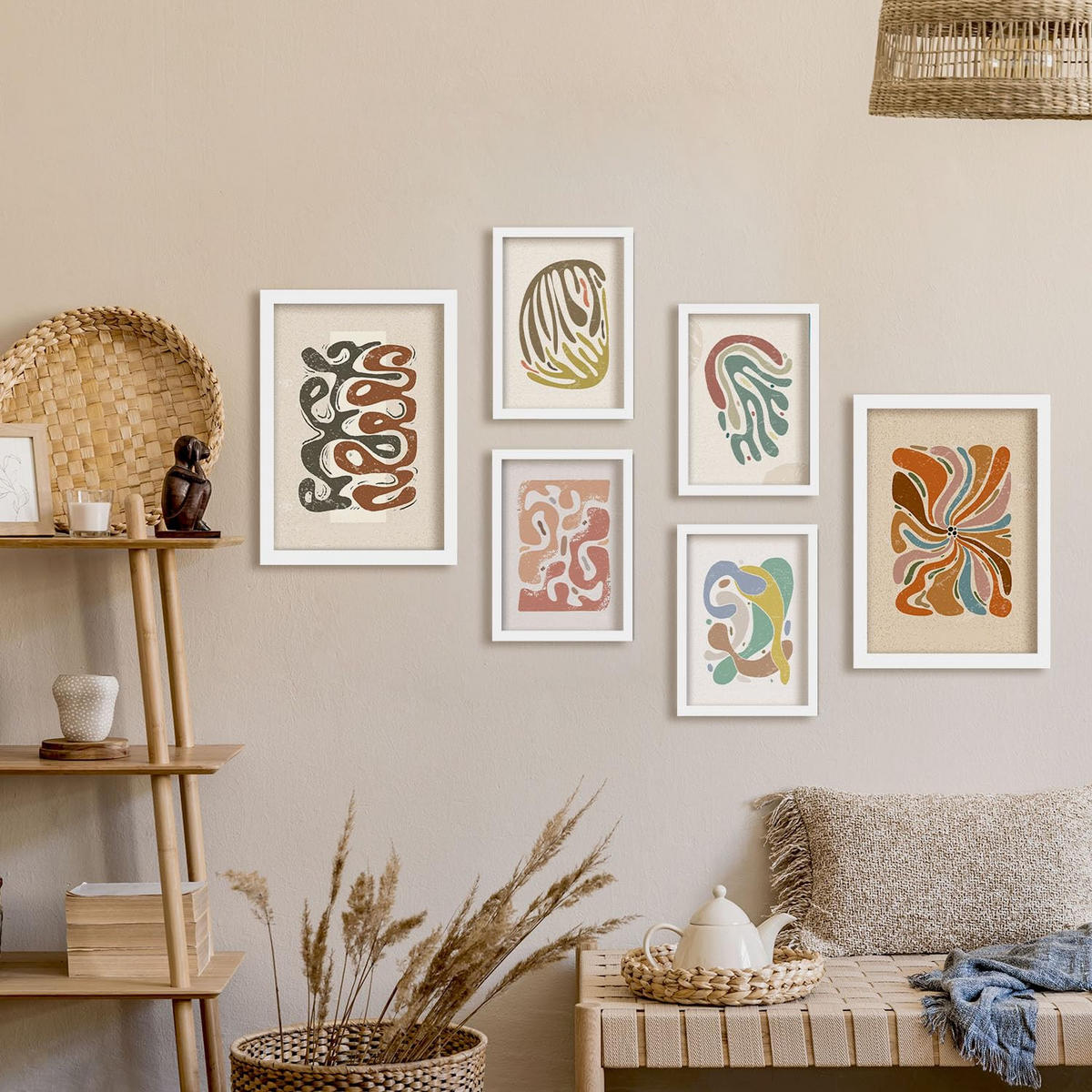 POSTER Set Mit 6 Drucken Von Bewegungen In Der Sammlung Von Ethnischen Dekorative Rahmen Für Ihr Zuhause Wandkunstdruck A3 & A4 Weißer Rahmen - Weiß, Papier (29/3cm) - Nacnic