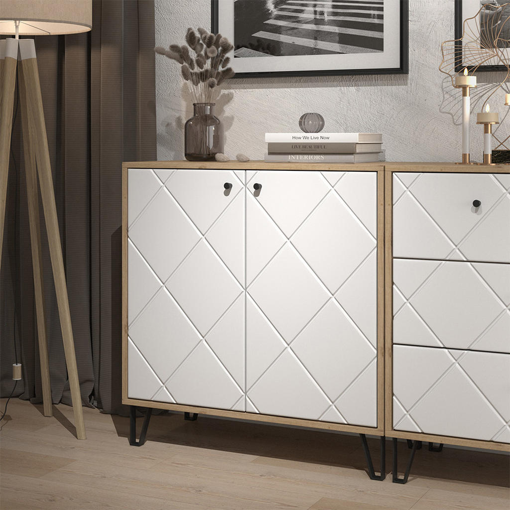 Thumbnail - Vicco Kommode, Eiche Artisan, Weiß, Holzwerkstoff, 2 Fächer, 80.2x82.6x40.1 cm, Wohnzimmer, Kommoden & Sideboards, Kommo...