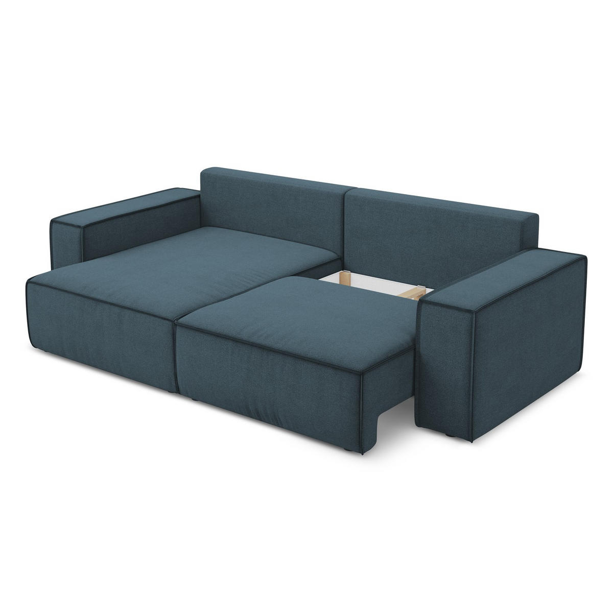 ECKSOFA mit Schlaffunktion Strukturstoff Stoff Blau - Blau/Blaugrau, Kunststoff/Textil (148/257cm) - LaMiaSofa