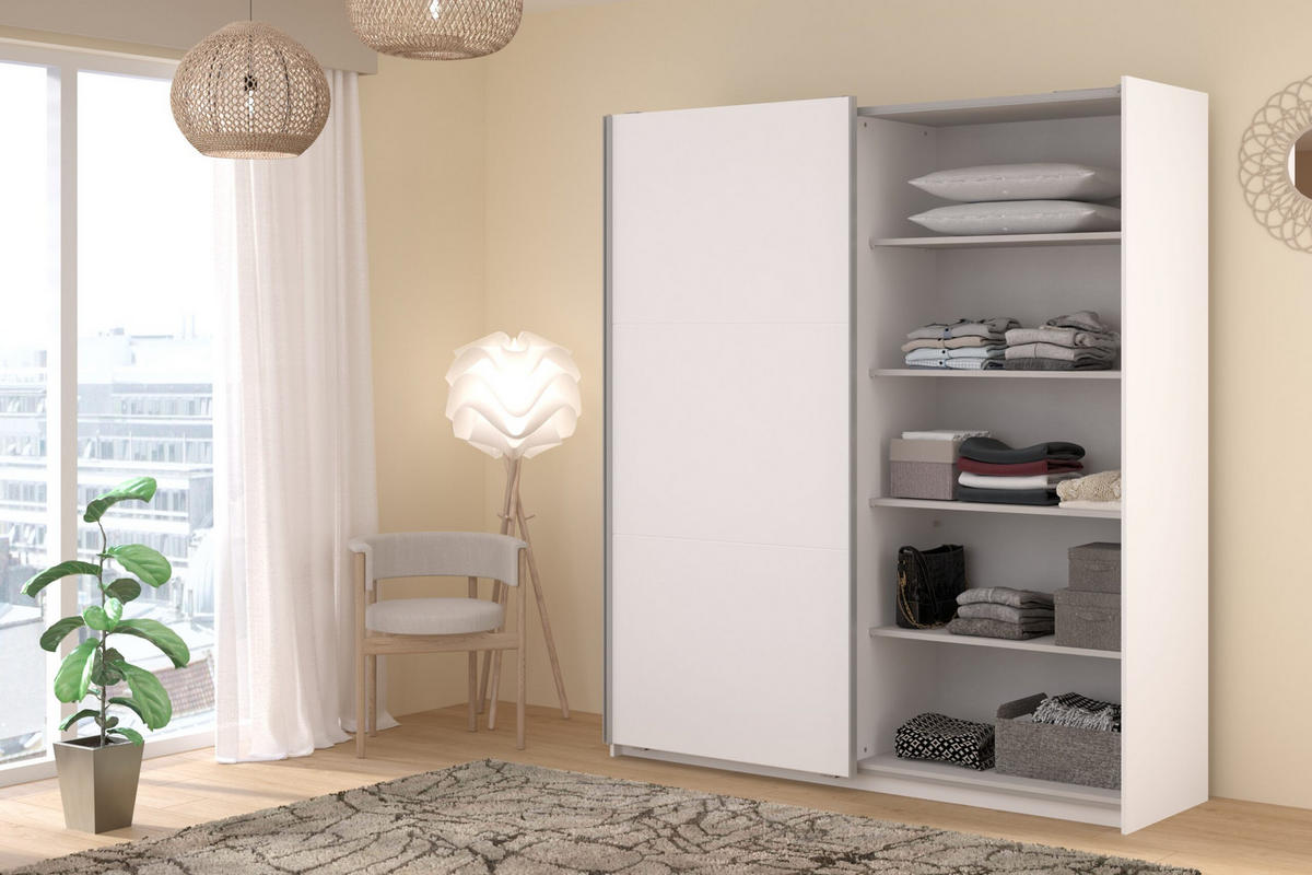 KLEIDERSCHRANK Swing 4 in Weiß von Parisot – Schwebetürenschrank 2 türig ohne Schubkasteneinsatz - Weiß, Holzwerkstoff (80/200/120cm)