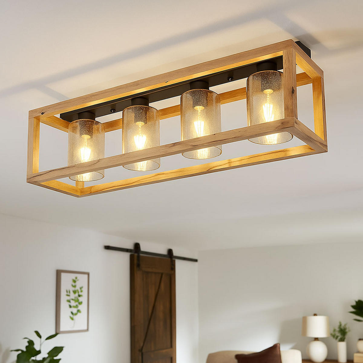 DECKENLEUCHTE Glas Braun Holzoptik - Braun, Glas (74.5/20/22.5cm) - Globo Lighting