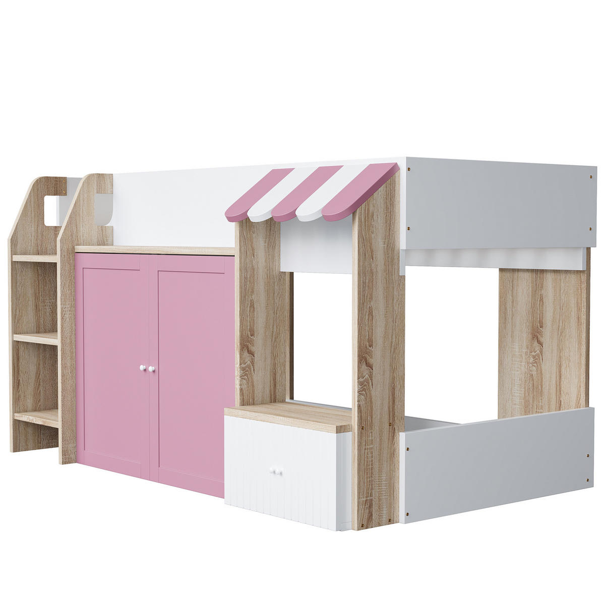 HOCHBETT 90/200 cm mit Stauraum in Rosa und Weiß aus Holz - Rosa, Holzwerkstoff (90/200cm) - OKWISH