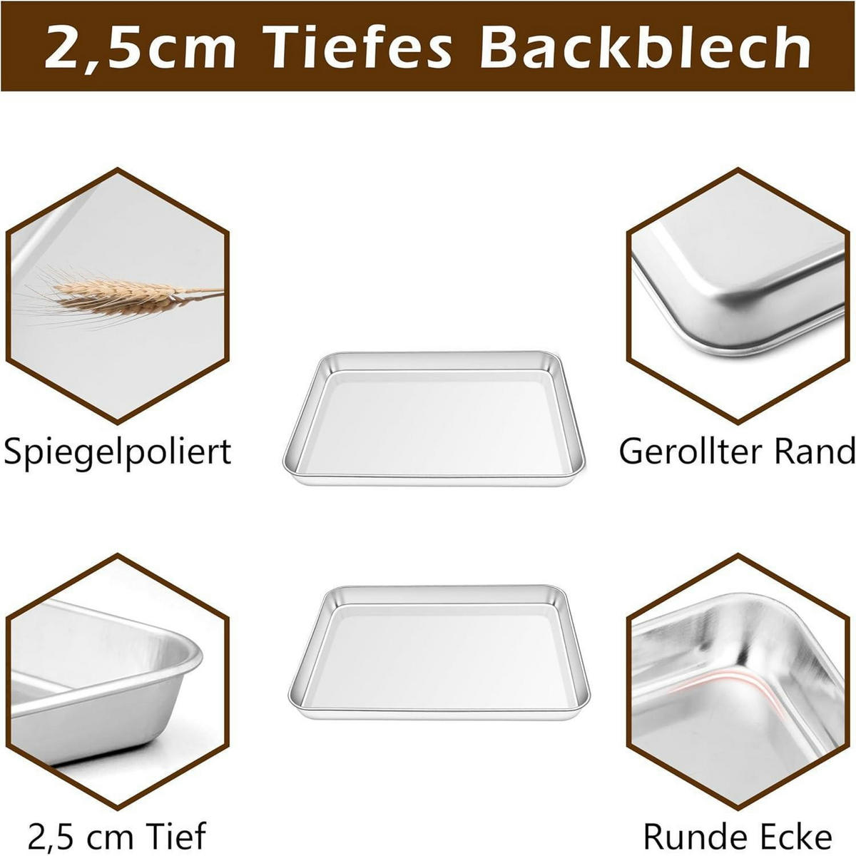 BACKBLECH 2er Set Edelstahl 26,5 x 20,5 x 2,5 cm - Silberfarben, Metall (20/2/26cm)