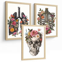 POSTER Set aus 3 Anatomie Mensch Drucke und mit Lungen Luftröhre Bronchien Rippen Wirbelsäule und Schädel Modernes Florales Größe Rahmenlos A3 - Klar, Papier (29.7/42/3cm) - Nacnic