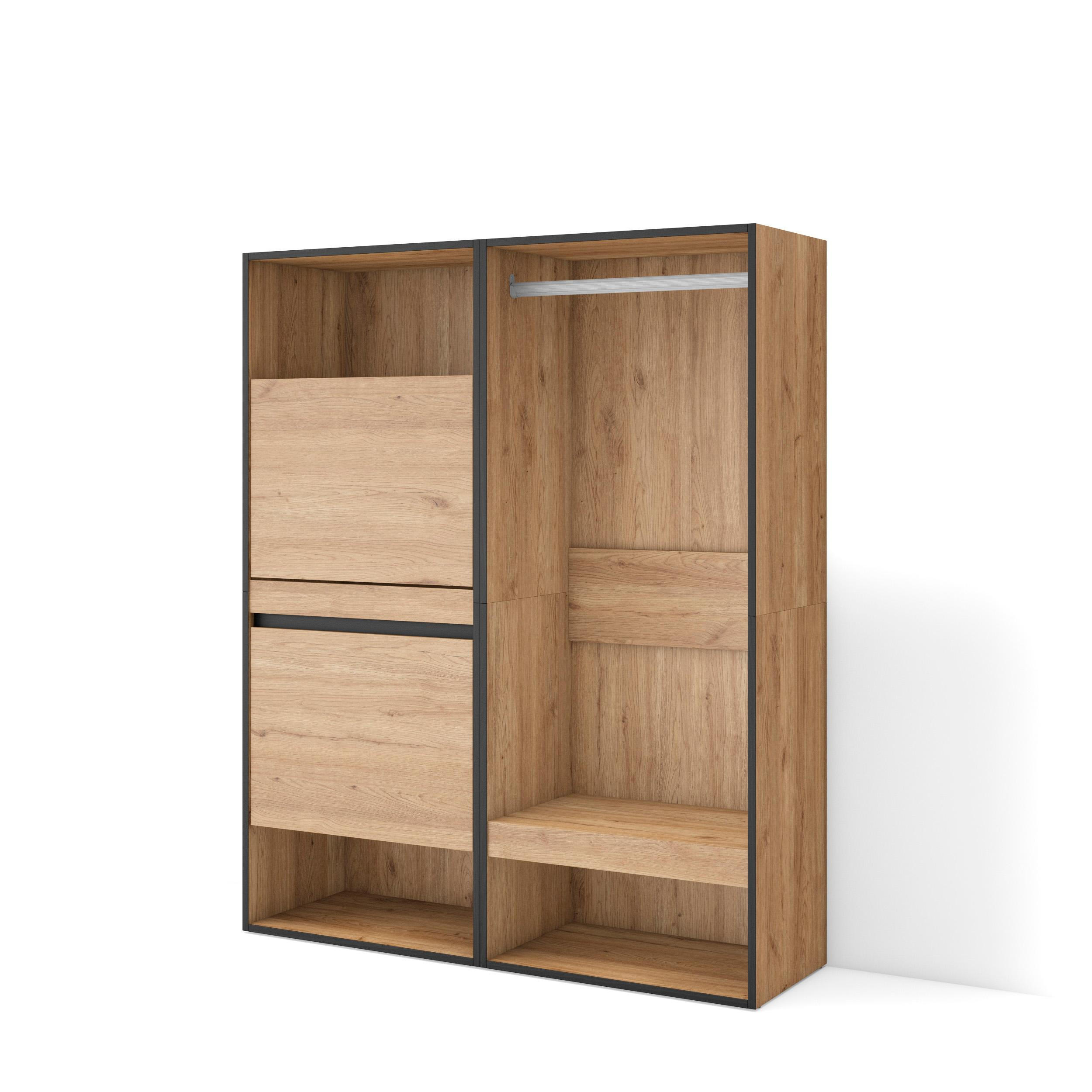 SCHUHKIPPER mit Garderobe, eiche, 120/35/145cm - Eichefarben, Holzwerkstoff (120/145/35cm) - Skraut Home