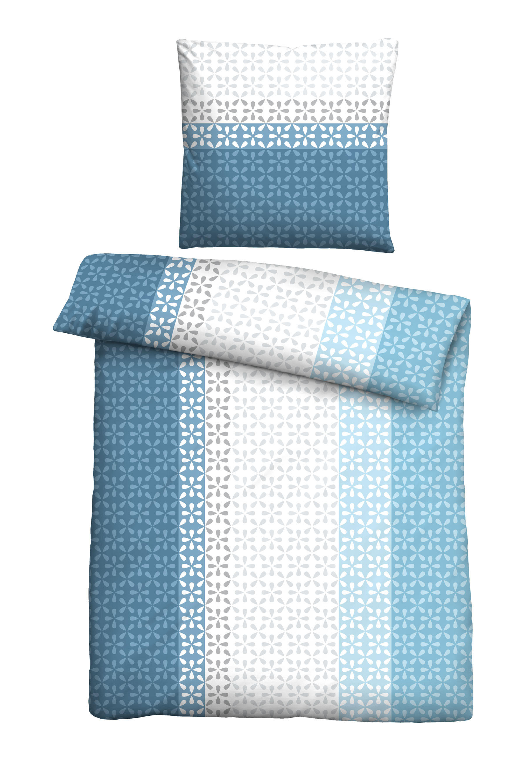 BETTWÄSCHE-GARNITUR Mikrofaser Längsstreifen azurblau, 135x200 cm + 80x80 cm - Blau, Textil (135/200cm) - Castell