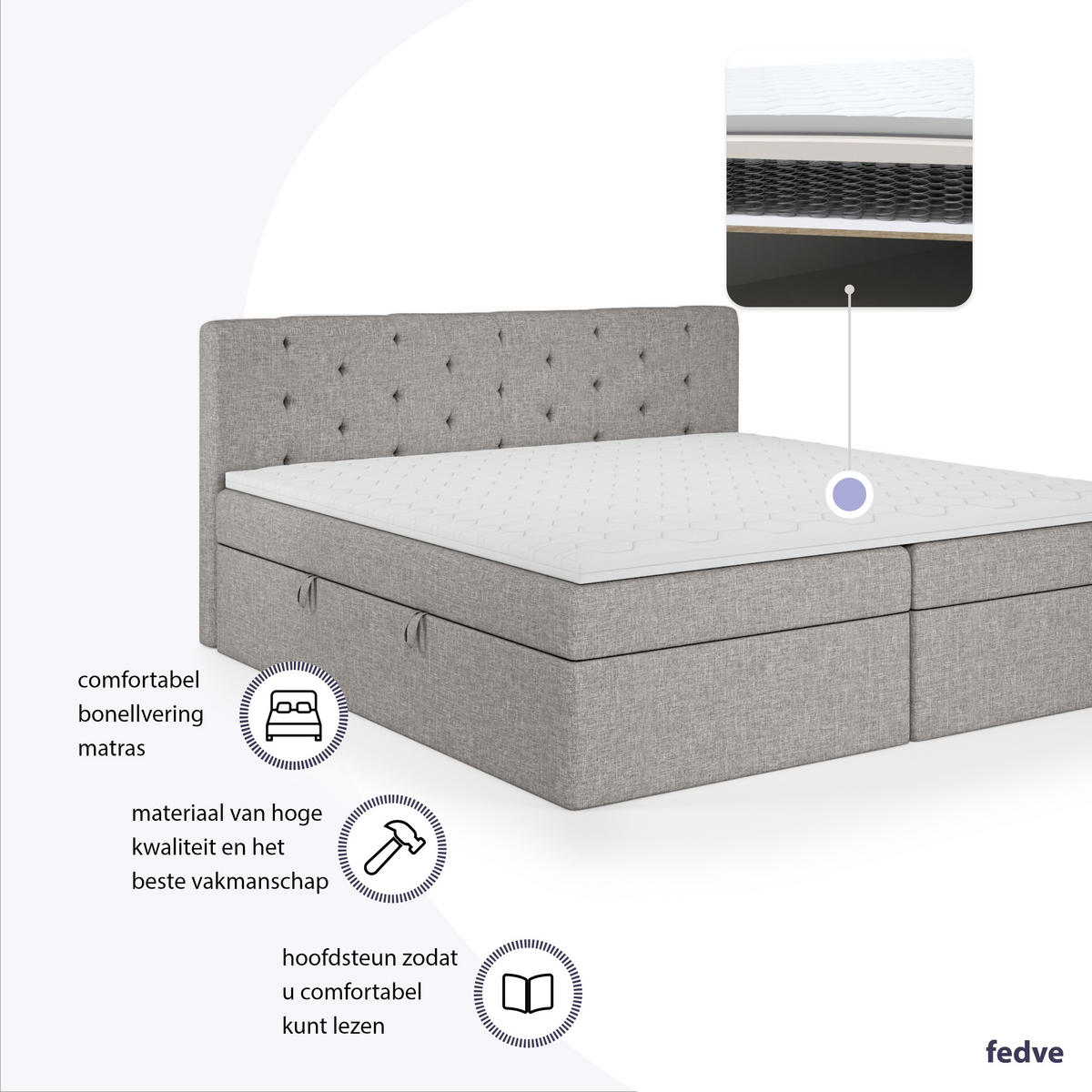 BOXBETT Doppelbett Pekin Hellgrau 140x200 cm - Hellgrau, Textil (140/200cm) - Fedve