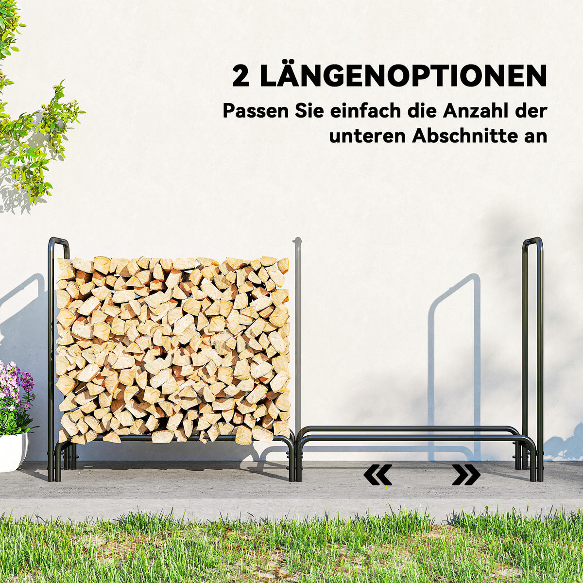 KAMINHOLZREGAL bis 200 kg - Schwarz, Metall (36/99/200cm) - Outsunny