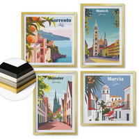 WANDBILDER 4er Set - 50x50 cm & 40x60 cm Goldrahmen - Europäische Städte in farbigen Illustrationen - Goldfarben, Kunststoff (50/50cm) - ArtPrintCave