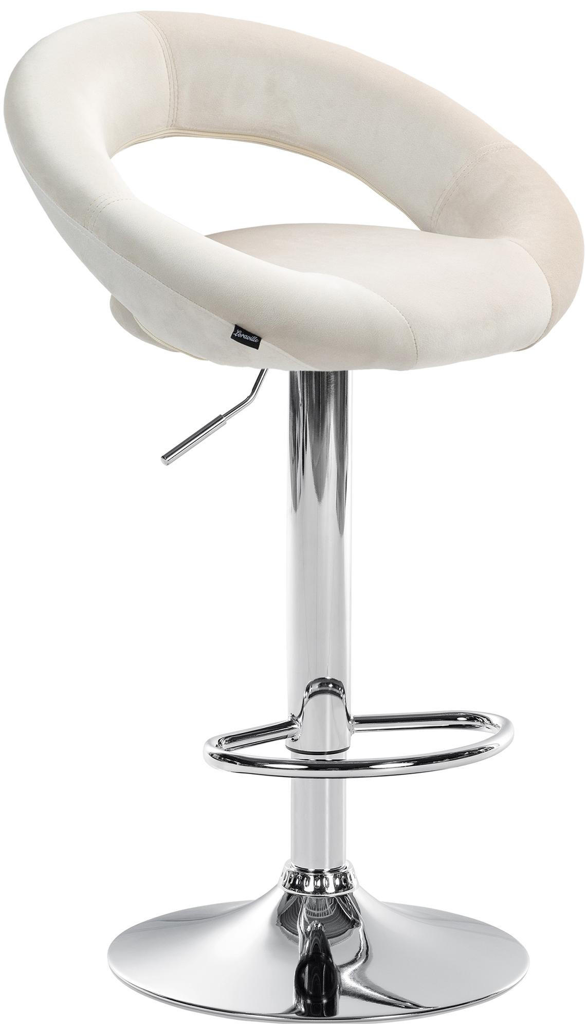 BARHOCKER Samt creme - Chromfarben/Creme, Textil/Metall (53/80/47cm) - CLP