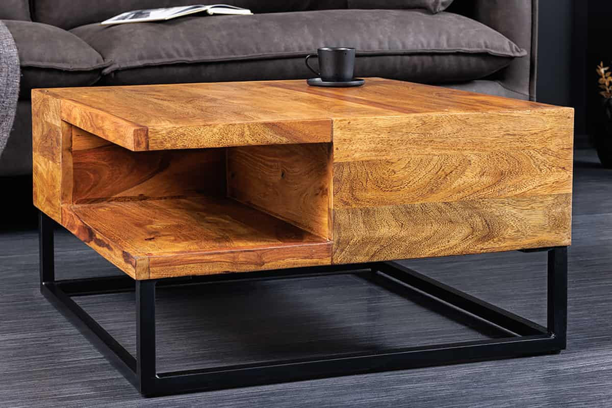 COUCHTISCH GIANT Sheesham quadratisch Natur 60cm - Silberfarben/Braun, Holz/Metall (60/60/35cm) - riess-ambiente