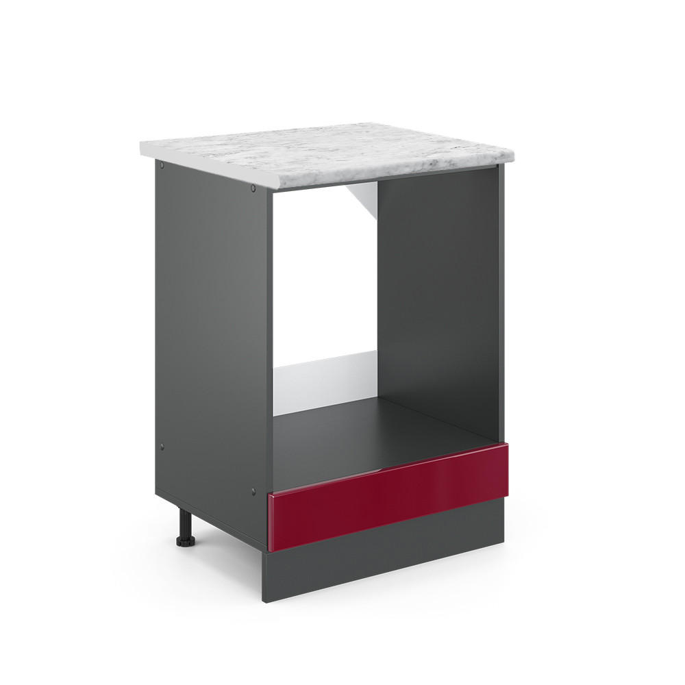 HERDUMBAUSCHRANK R-Line Rot Hochglanz 60 cm AP Marmor - Bordeaux/Anthrazit, Holzwerkstoff (60/81.6/60cm) - Vicco