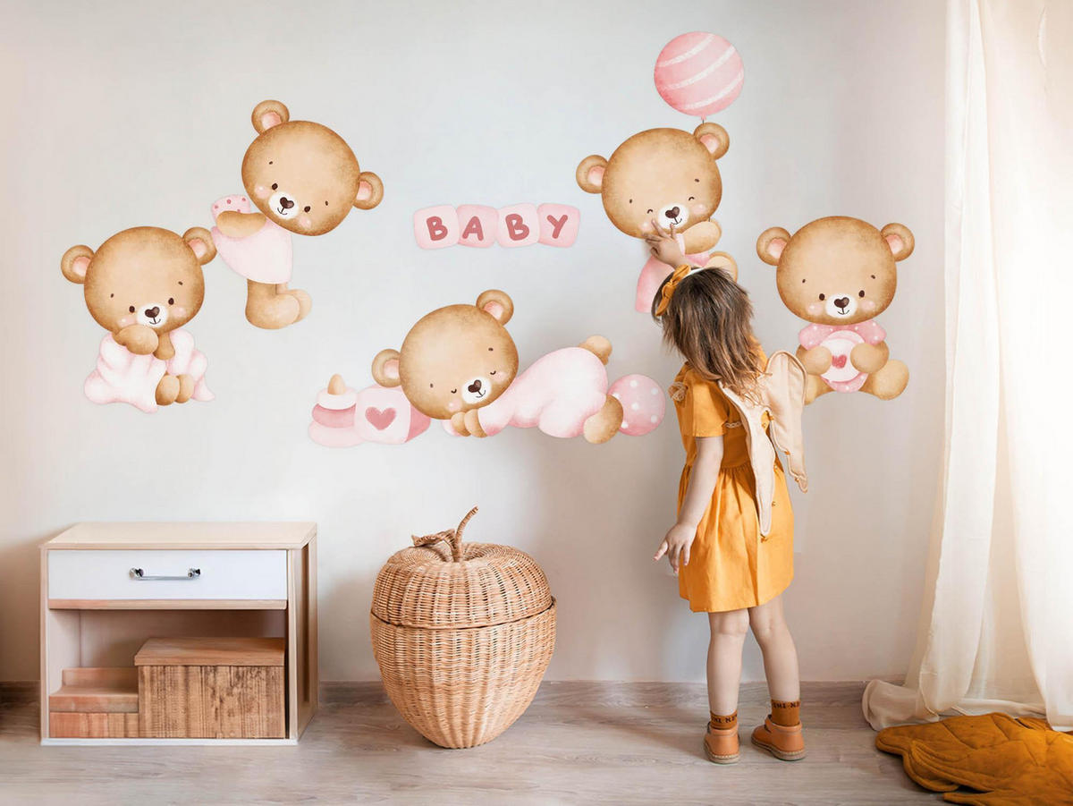 WANDAUFKLEBER 80x140cm - Niedliche Teddybären - Multicolor, Kunststoff (80/140/0.1cm) - Wallfluent