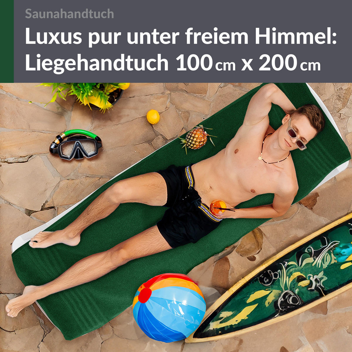 BADETUCH London Tannen Grün 100x200 cm - Waldgrün, Textil (100/200cm) - Lashuma